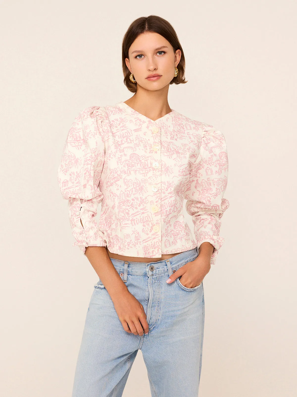 Olivia Pink Theatre Print Denim Top