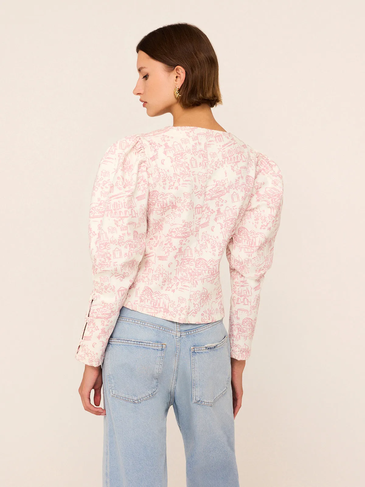 Olivia Pink Theatre Print Denim Top