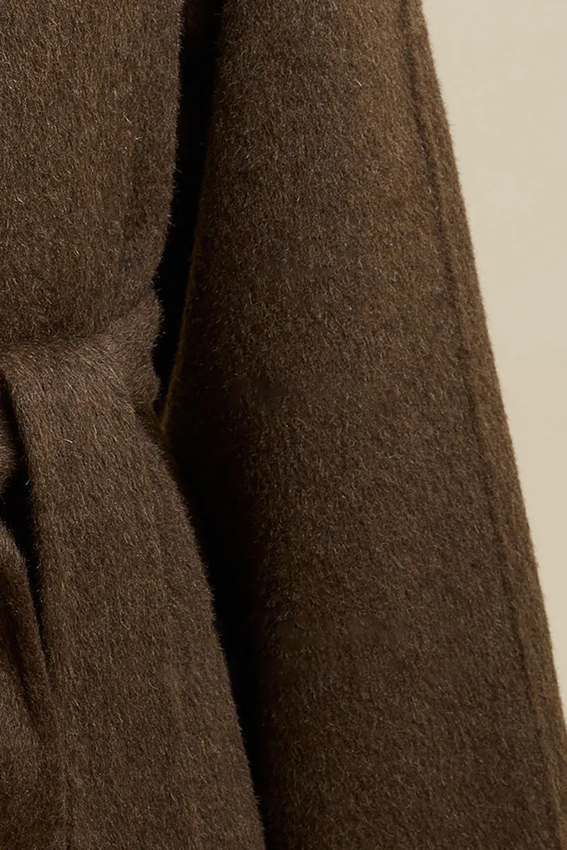 One-Button Double Faced Wool Wrap Coat with Belt