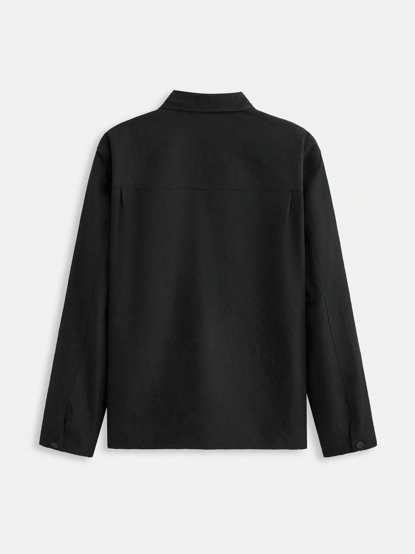 Ontre Men's Black Loose Solid Color Front Buttons Long Sleeve Pocket Simple Casual Jacket Coat, Versatile For New Year, Holidays, Casual Wear