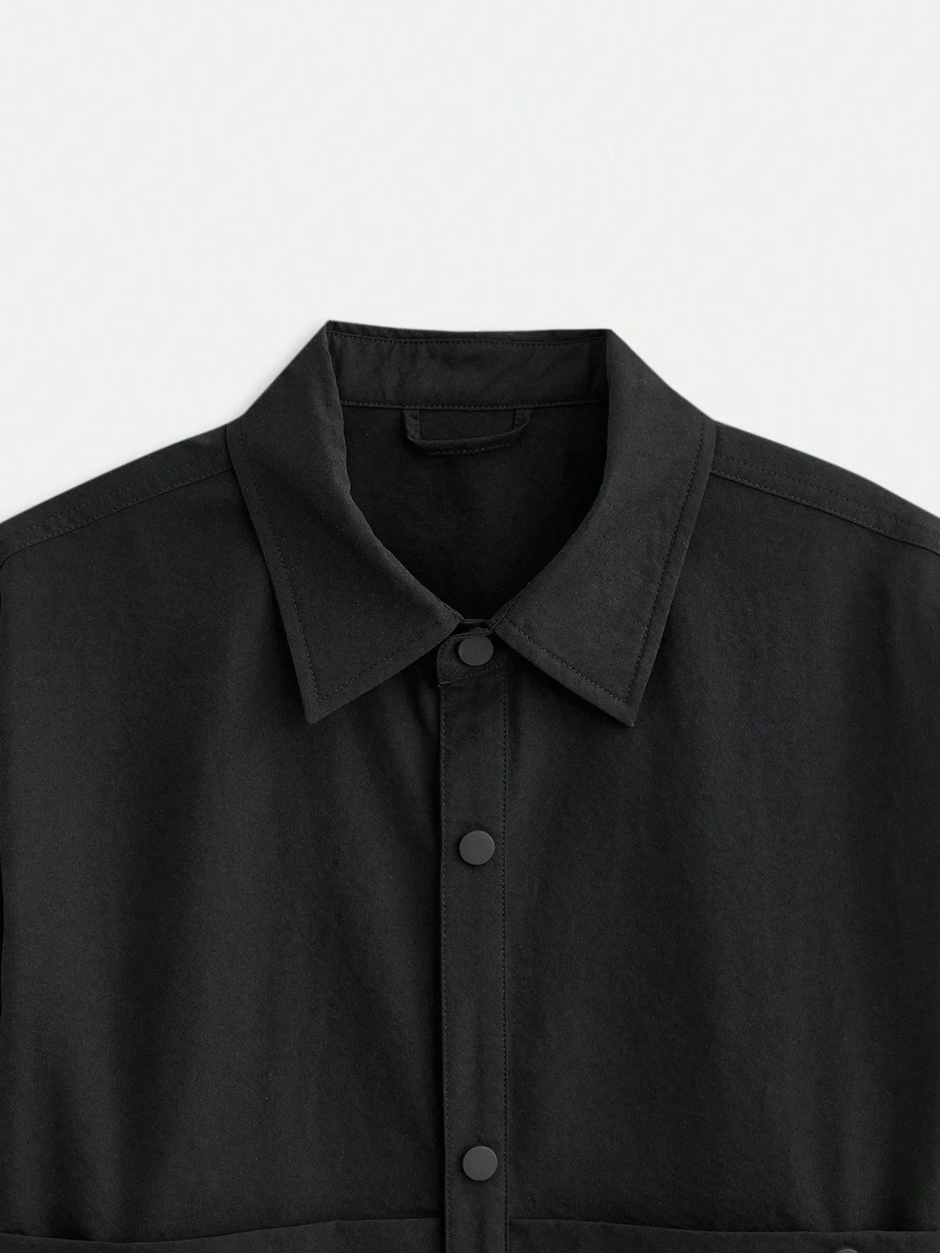 Ontre Men's Black Loose Solid Color Front Buttons Long Sleeve Pocket Simple Casual Jacket Coat, Versatile For New Year, Holidays, Casual Wear