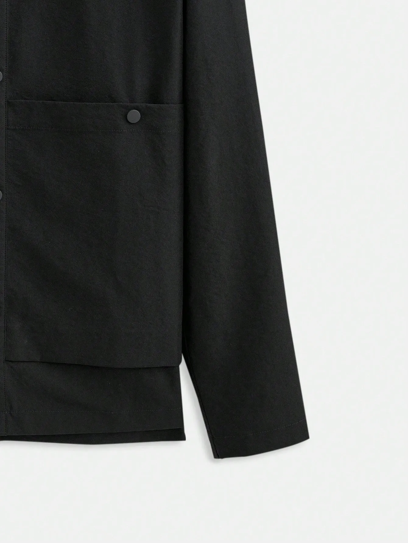 Ontre Men's Black Loose Solid Color Front Buttons Long Sleeve Pocket Simple Casual Jacket Coat, Versatile For New Year, Holidays, Casual Wear