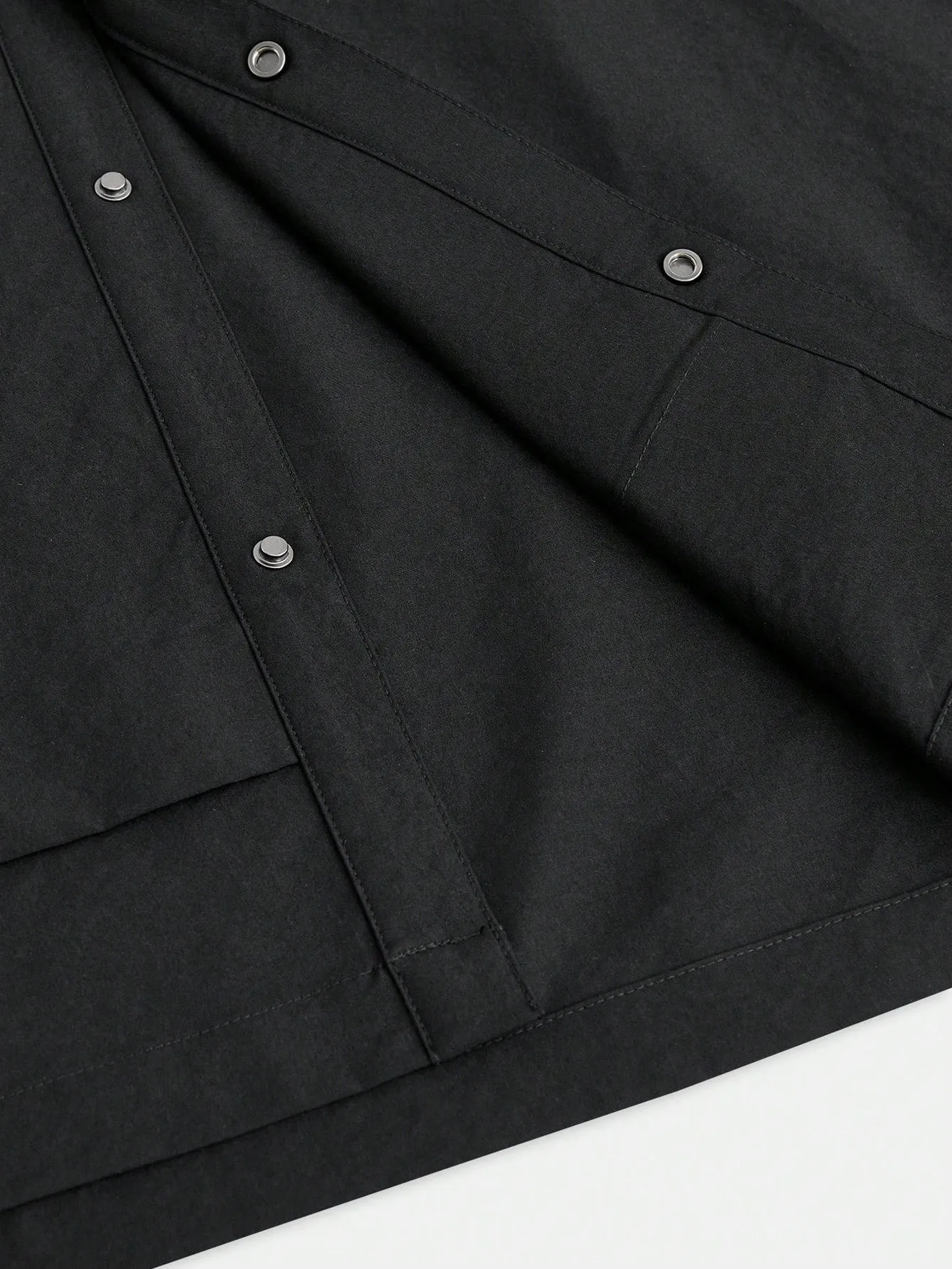 Ontre Men's Black Loose Solid Color Front Buttons Long Sleeve Pocket Simple Casual Jacket Coat, Versatile For New Year, Holidays, Casual Wear