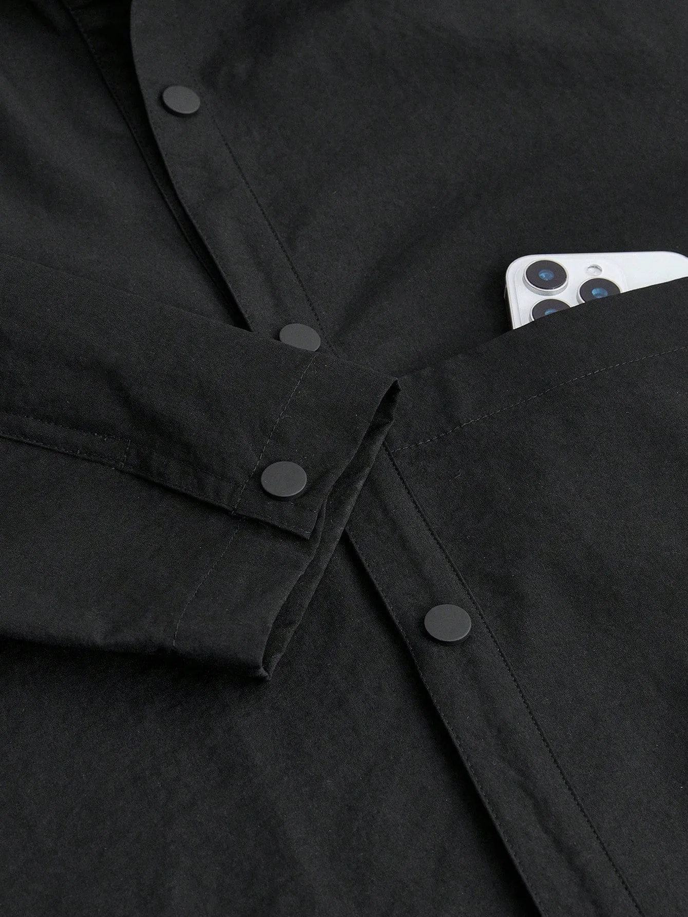 Ontre Men's Black Loose Solid Color Front Buttons Long Sleeve Pocket Simple Casual Jacket Coat, Versatile For New Year, Holidays, Casual Wear