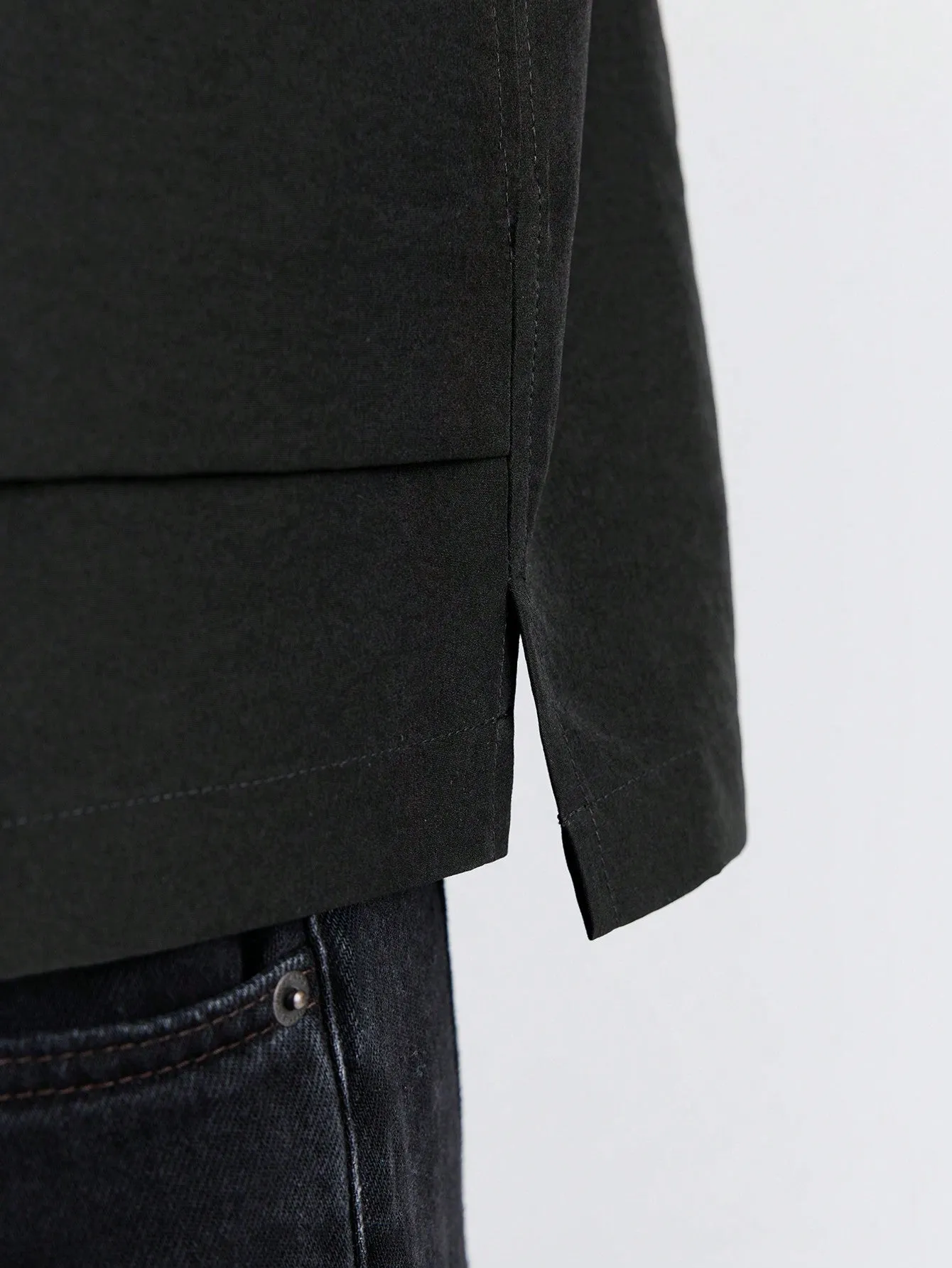 Ontre Men's Black Loose Solid Color Front Buttons Long Sleeve Pocket Simple Casual Jacket Coat, Versatile For New Year, Holidays, Casual Wear