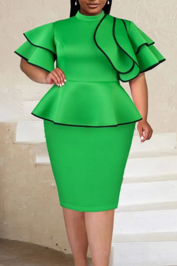 Patchwork Feminine Ruffle Midi Dress