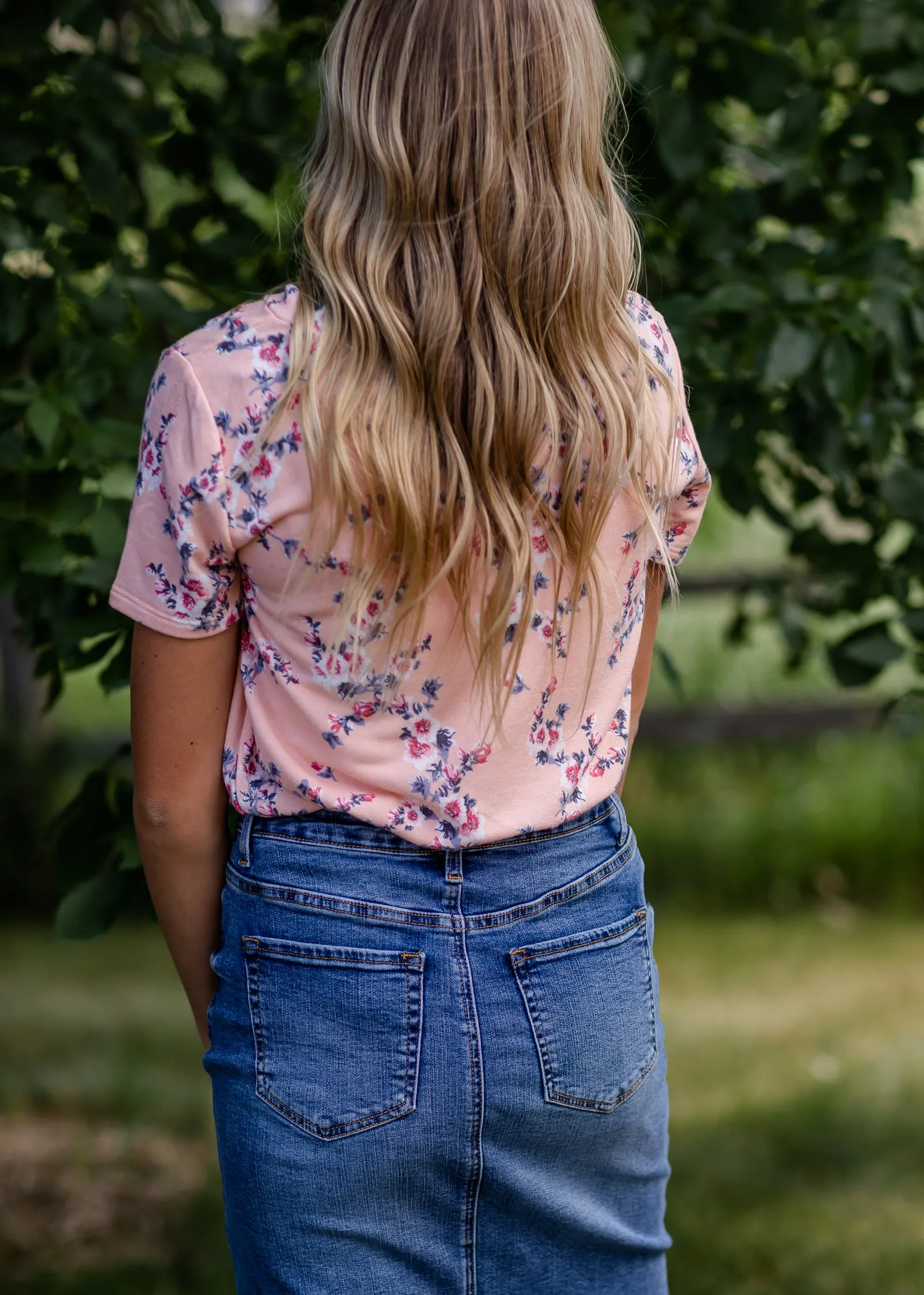 Peach Classic V-Neck Floral Tee - FINAL SALE