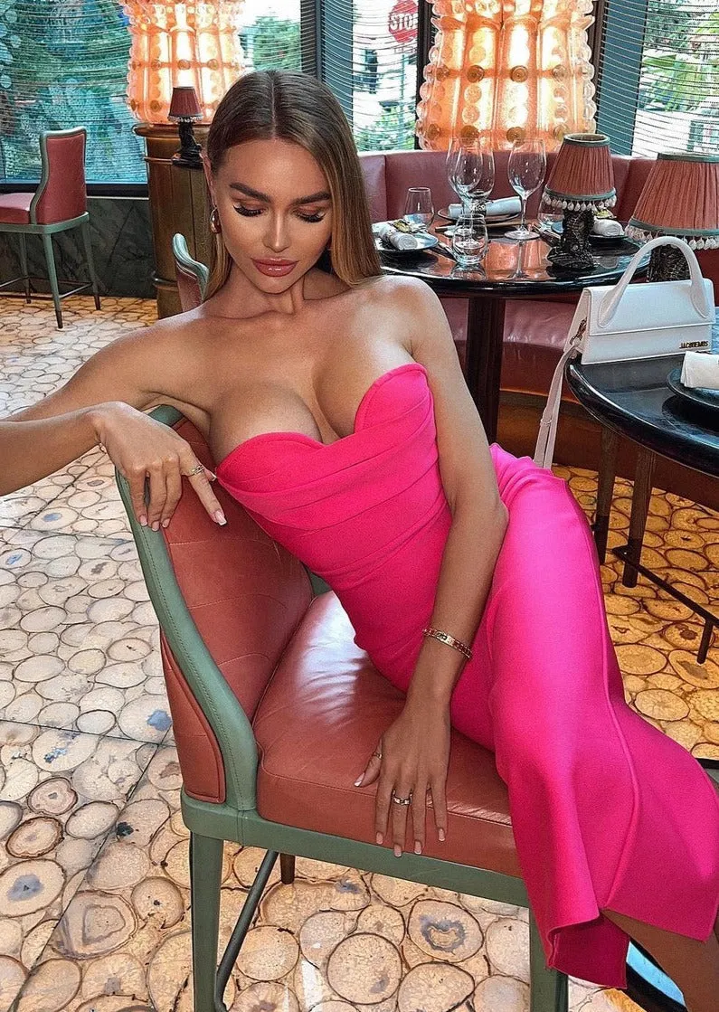 Pink Midi Dress with Open Shoulders