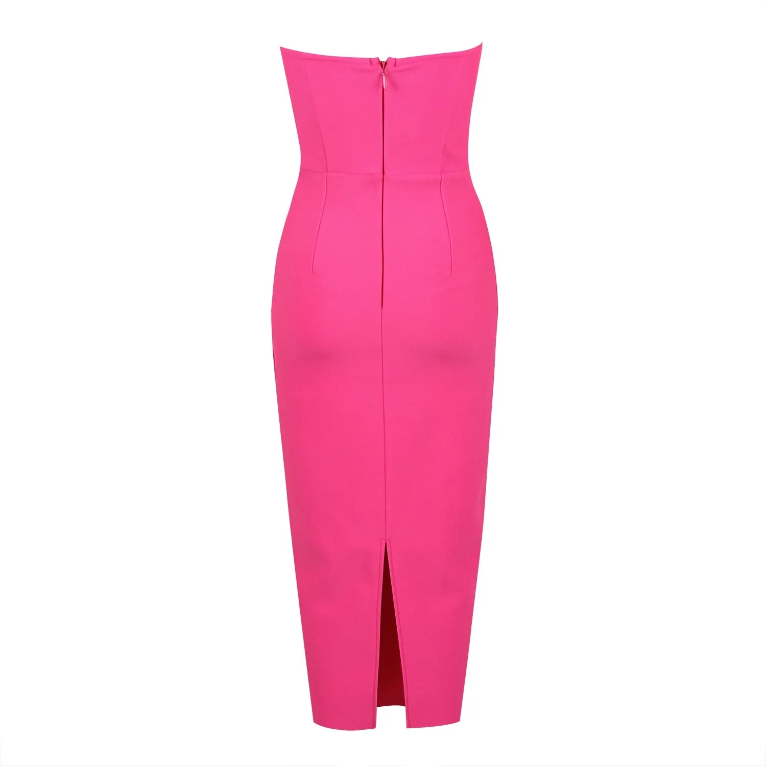 Pink Midi Dress with Open Shoulders