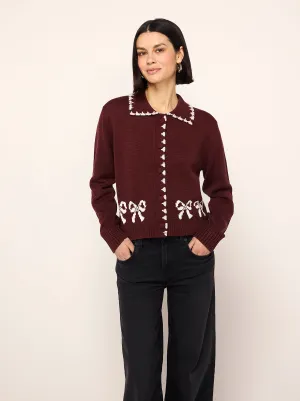 Polly Burgundy Bow Knit Cardigan