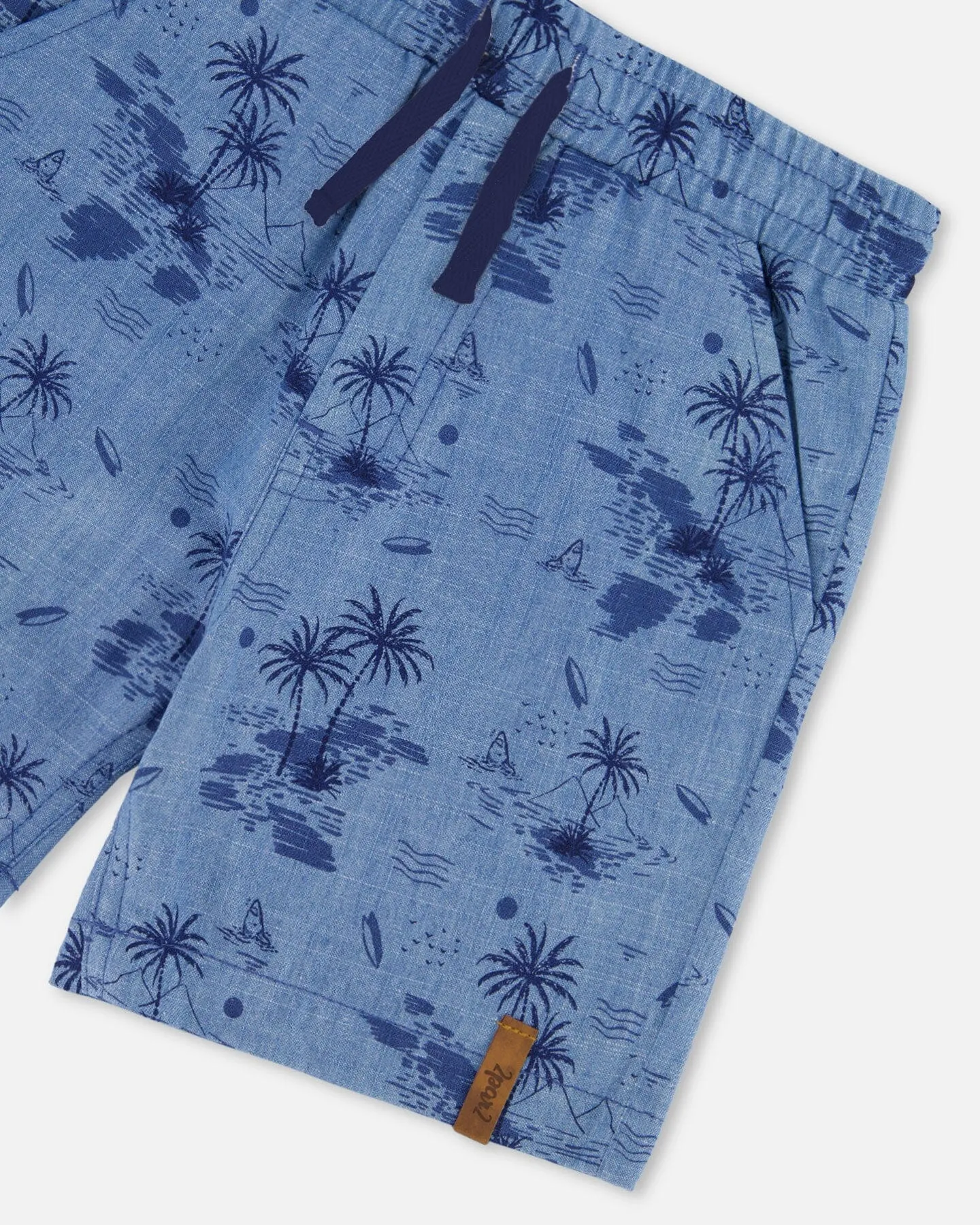 Printed Chambray Short Pale Blue And Navy
