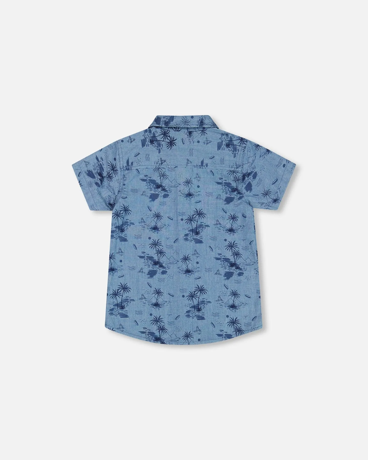 Printed Chambray Short Sleeve Shirt Pale Blue And Navy