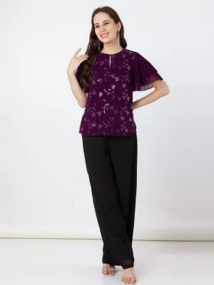 Purple Embroidered Regular Top