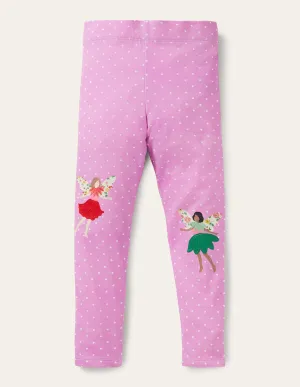 Purple Polka Dot Fairy Print Leggings-Purple Fairies