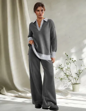 Relaxed Fit Color Block Knit Lounge Set