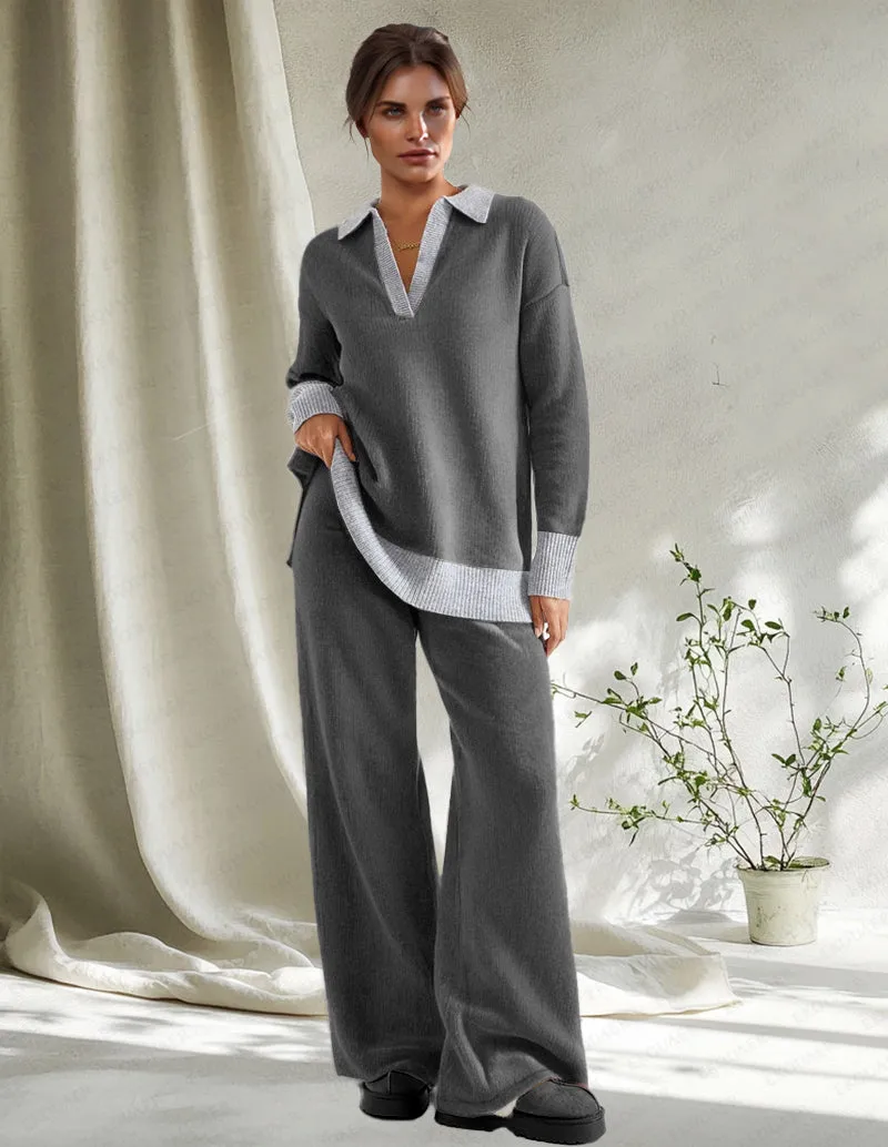 Relaxed Fit Color Block Knit Lounge Set