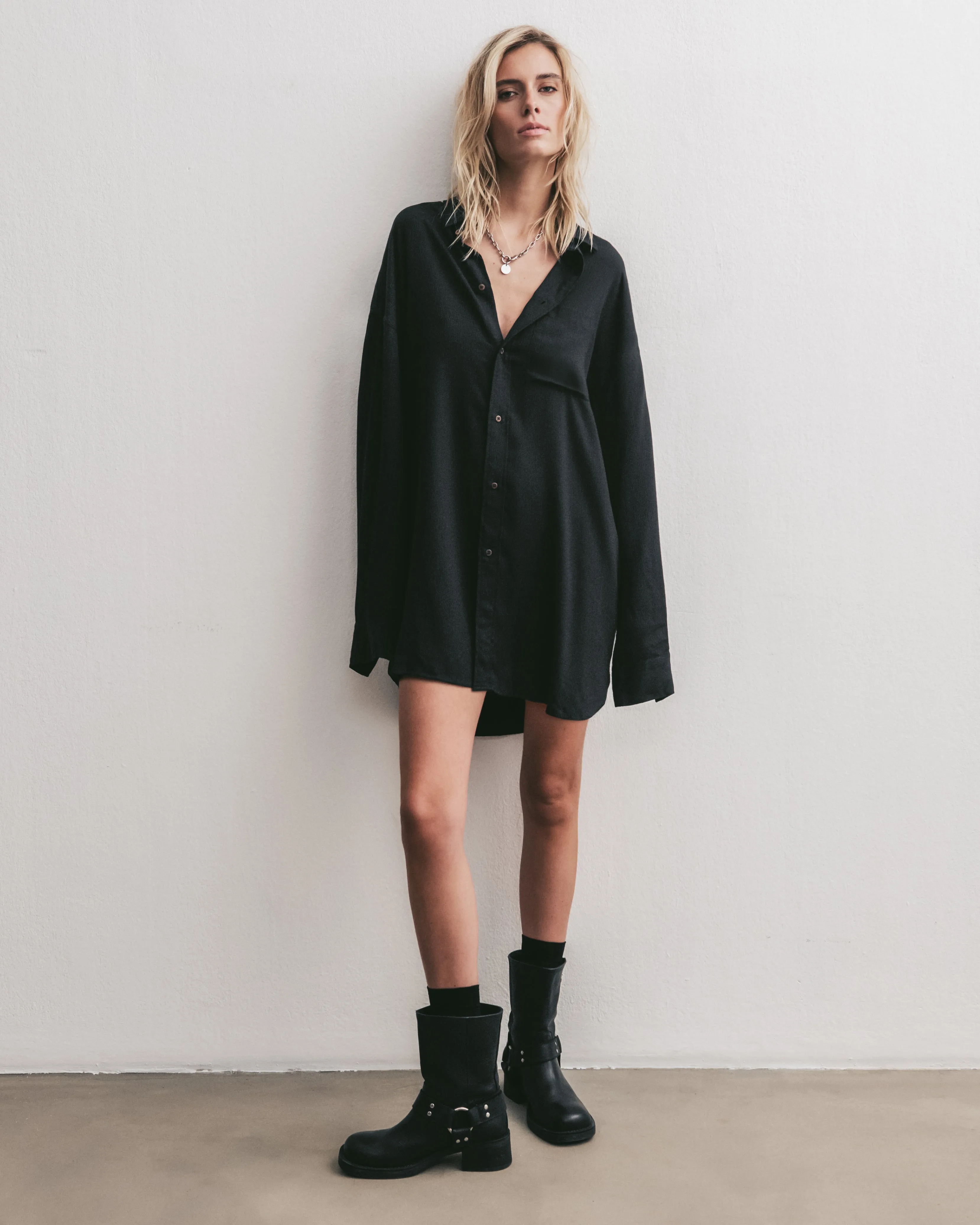 The Black Flowy Shirt Dress