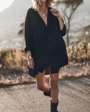 The Black Flowy Shirt Dress