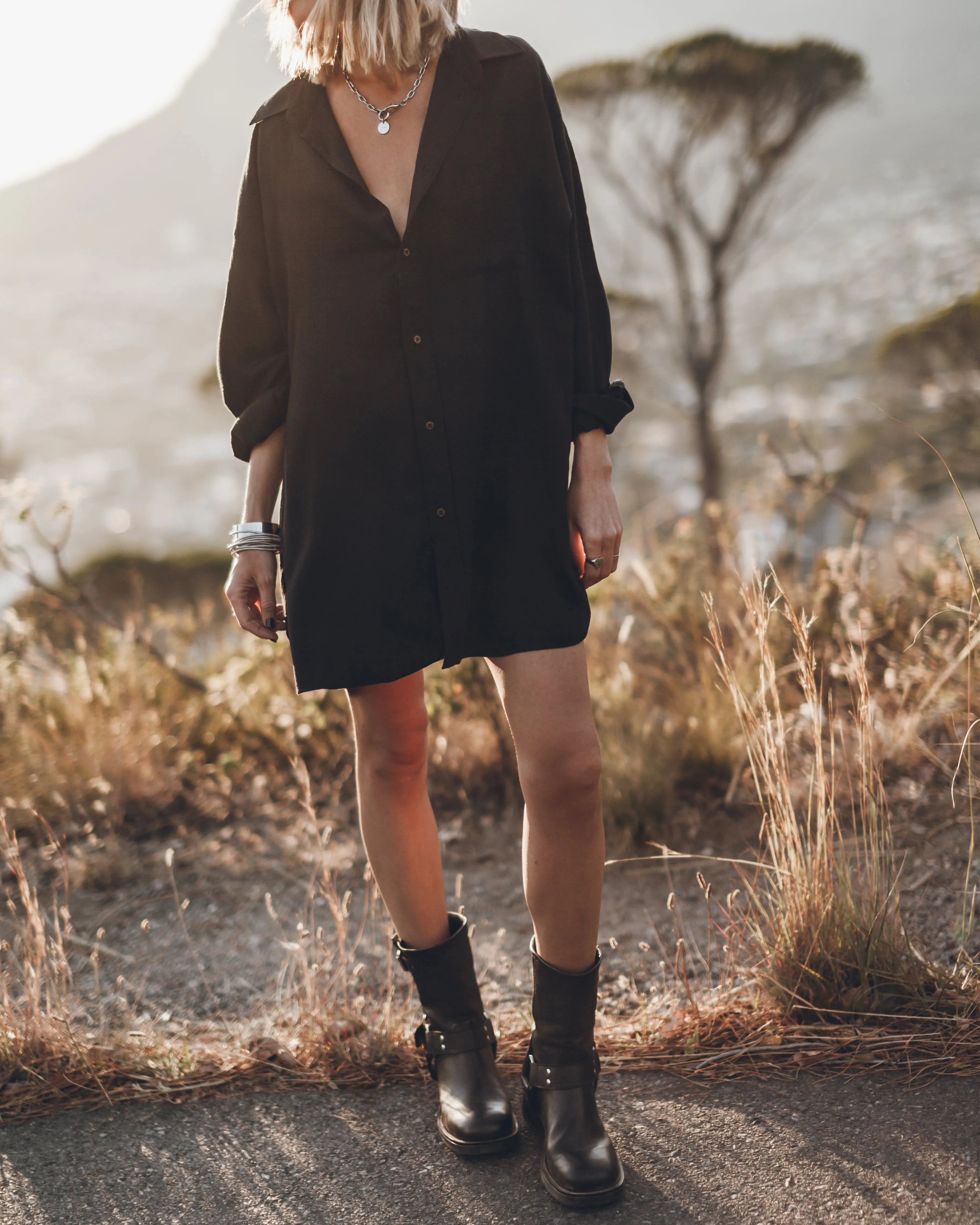 The Black Flowy Shirt Dress