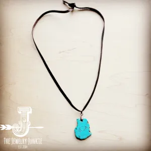 **Turquoise Slab Pendant on Leather Cord Necklace 254d