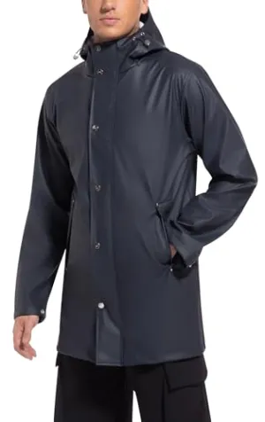 UNIQUEBELLA Men's Rain Jacket with Hooded Waterproof Active Long Raincoat Classic Rain Coats Windbreaker for Hiking Camping