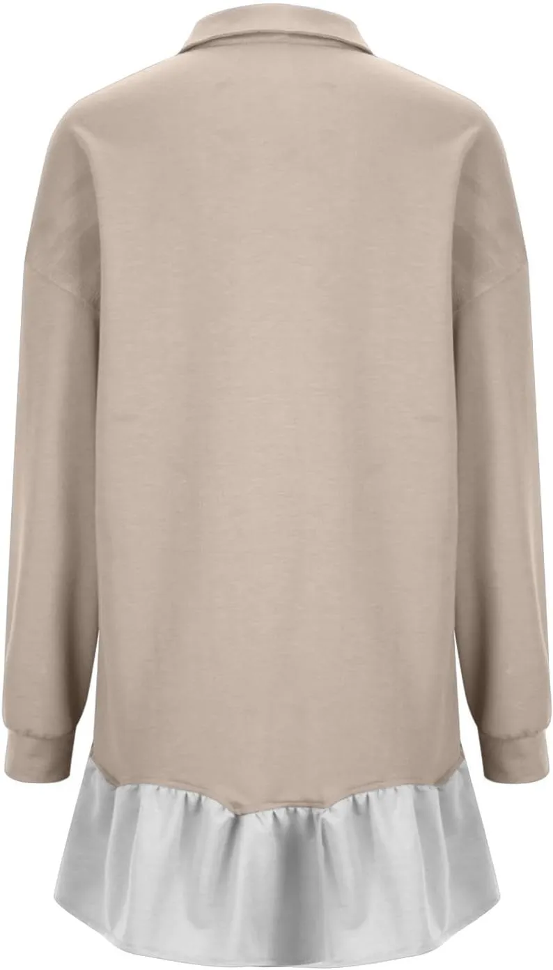Women Oversized Sweatshirt Dress Collared Pleated Sweatshirt Dresses Casual Flowy Long Sleeve Swing Mini Dresses