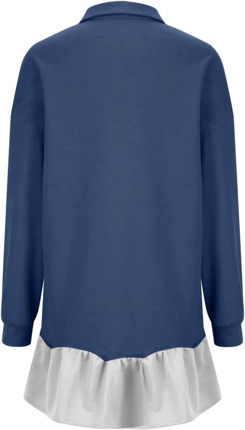 Women Oversized Sweatshirt Dress Collared Pleated Sweatshirt Dresses Casual Flowy Long Sleeve Swing Mini Dresses