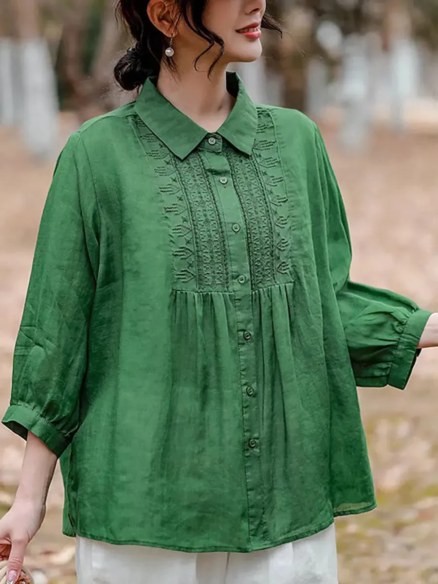 Women Spring Ramie Loose Shirt