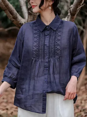 Women Spring Ramie Loose Shirt