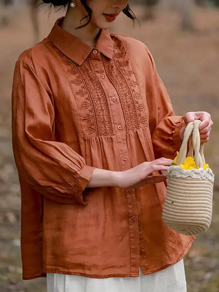 Women Spring Ramie Loose Shirt