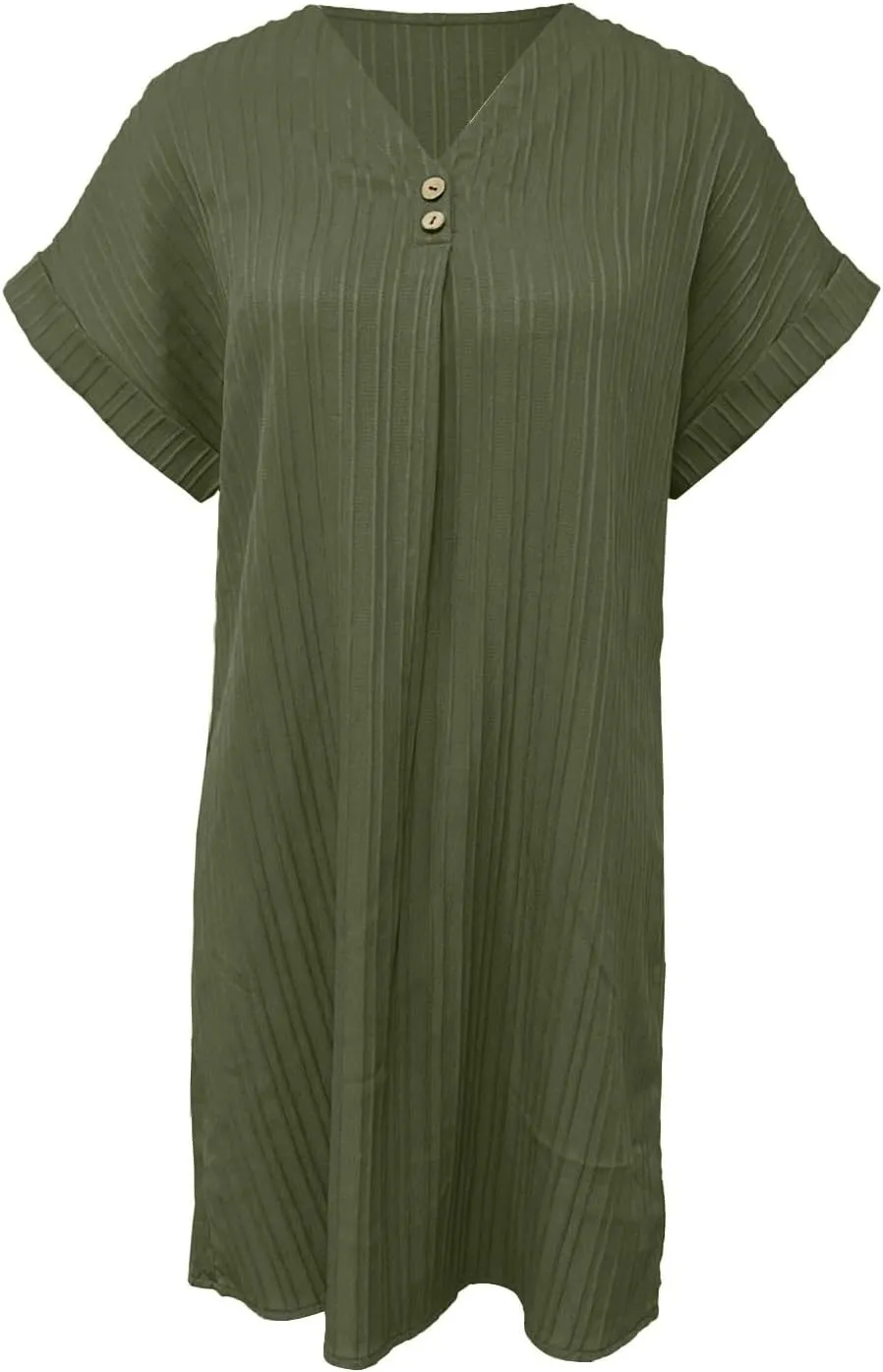 Women's 2025 Summer V Neck Dress Solid Button Down Pullover Short Sleeve Shirts Sundress Beach Travel Vacation Outfits