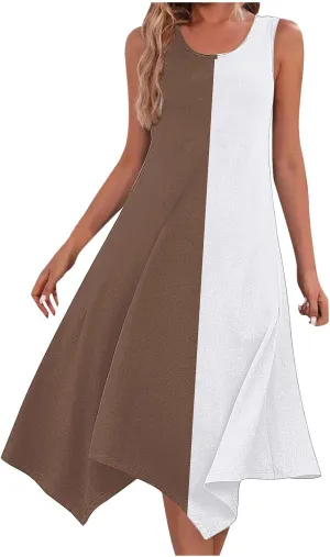 Womens Casual Midi Dresses Loose Fit Printed Tank Dress Casual Lightweight Dress Summer Vacation Dresses
