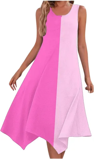 Womens Casual Midi Dresses Loose Fit Printed Tank Dress Casual Lightweight Dress Summer Vacation Dresses