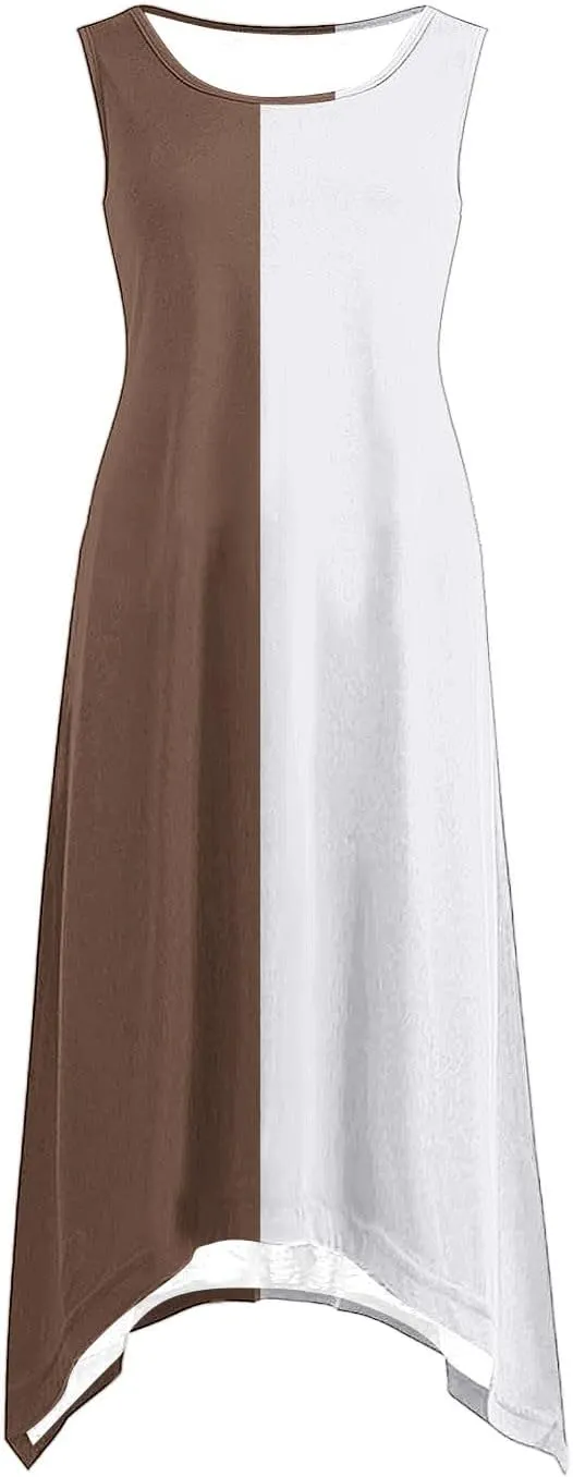 Womens Casual Midi Dresses Loose Fit Printed Tank Dress Casual Lightweight Dress Summer Vacation Dresses