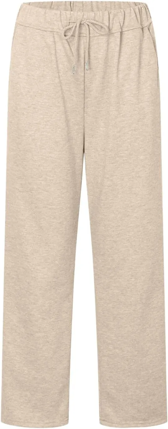 Women's High Waisted Sweatpants Drawstring Baggy Elastic Waist Straight Wide Leg Track Pants Stretchy Loose Trousers