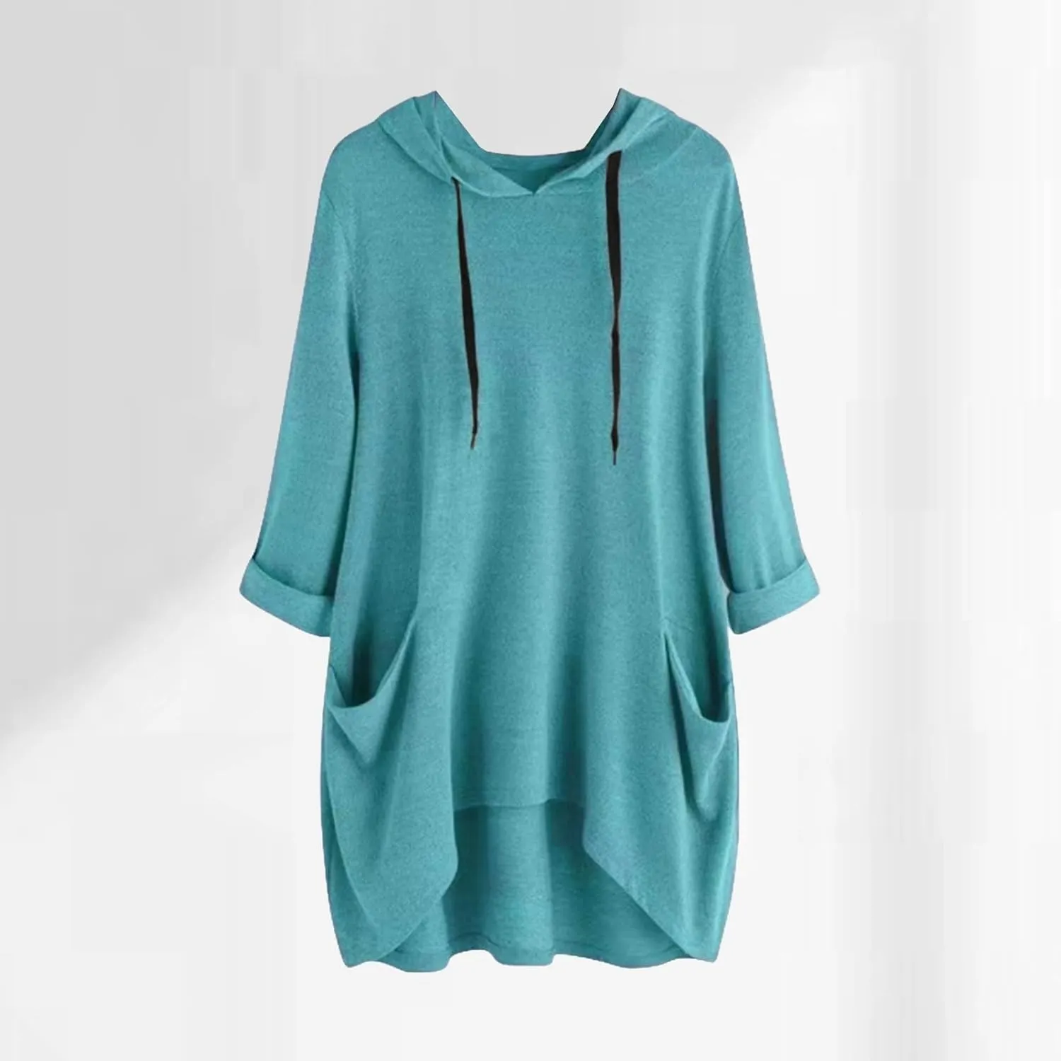 Women's Long Pattern Hooded Sweatshirt Oversized Solid Color Texture Pullover Tops Trendy Lightweight Loose Fit Dress