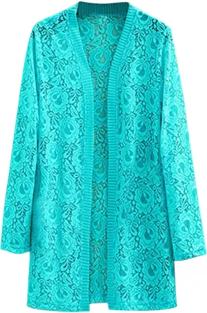 Women's Summer Lightweight Lace Cardigans Open Front 3/4 Sleeve Sheer Crochet Sweaters Cover Up Shrugs Kimono