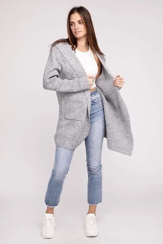 Zenana Hooded Open Front Sweater Cardigan