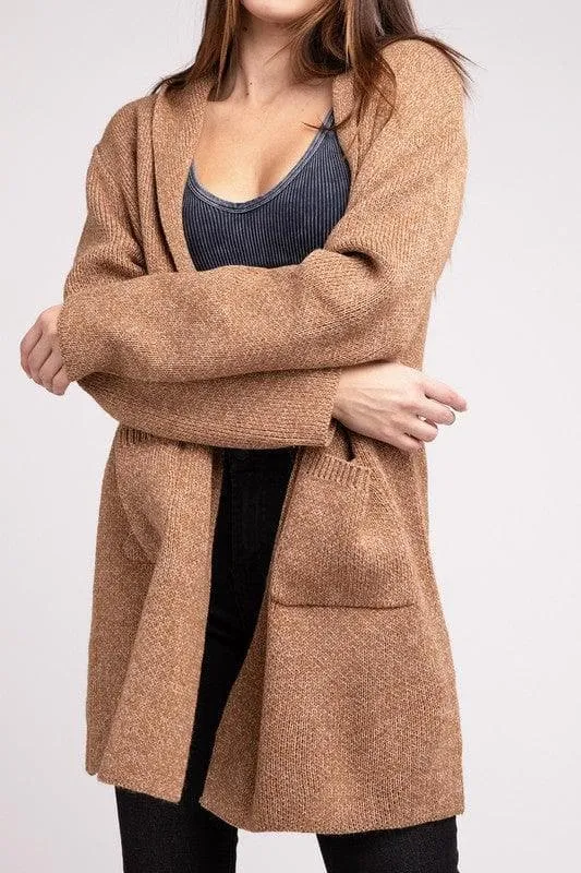 Zenana Hooded Open Front Sweater Cardigan