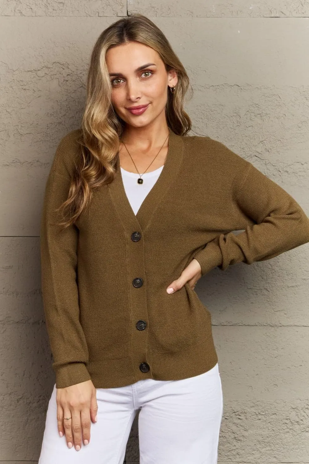 Zenana Kiss Me Tonight Button Down Cardigan, Olive